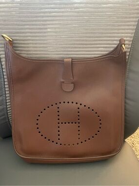 Hermes Brown Evelyne Crossbody Bag with Gold Hardware